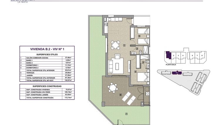Rzut - Mieszkanie na sprzedaż 2 pokoje o powierzchni 75,87 m² - numer 1 w Eden Beach 2