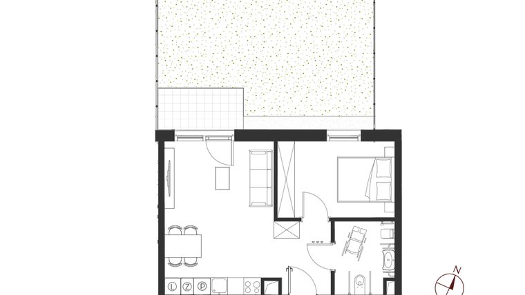Rzut - Mieszkanie na sprzedaż 2 pokoje o powierzchni 42,23 m² - numer B.0.4 w Apartamenty Symfonia
