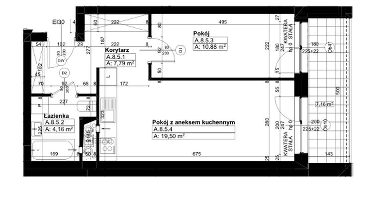 Rzut - Mieszkanie na sprzedaż 2 pokoje o powierzchni 42,33 m² - numer A/8/5 w Świerzawska 13