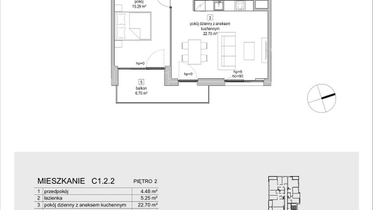 Rzut - Mieszkanie na sprzedaż 2 pokoje o powierzchni 47,72 m² - numer C1.2.2 w ATAL Symbioza IB