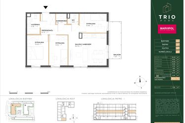 Rzut - Mieszkanie na sprzedaż 4 pokoje o powierzchni 66,91 m² - numer A022 w Trio Park