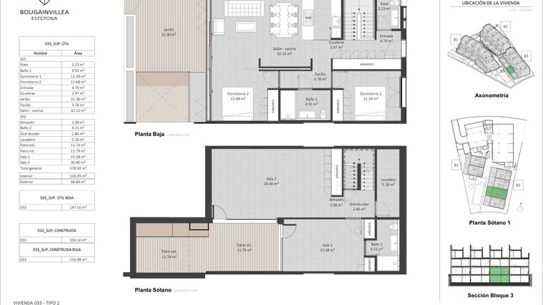 Rzut - Mieszkanie na sprzedaż 3 pokoje o powierzchni 134 m² - numer 33 w Bougainvillea - Estepona