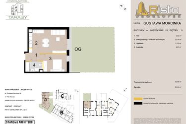 Rzut - Mieszkanie na sprzedaż 2 pokoje o powierzchni 40,98 m² - numer A1 w Krzesławickie Tarasy