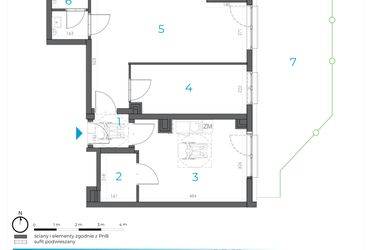 Rzut - Lokal użytkowy na sprzedaż 3 pokoje o powierzchni 65,22 m² - numer 1.B.13 w Incepti Gaj 2