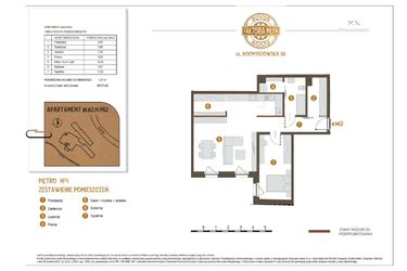 Rzut - Mieszkanie na sprzedaż 2 pokoje o powierzchni 68,77 m² - numer B1.B2.P1.M12 w Faktoria Młyn