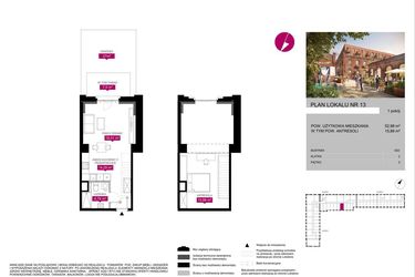 Rzut - Mieszkanie na sprzedaż 1 pokój o powierzchni 52,97 m² - numer G2.13 w Fuzja Lofty