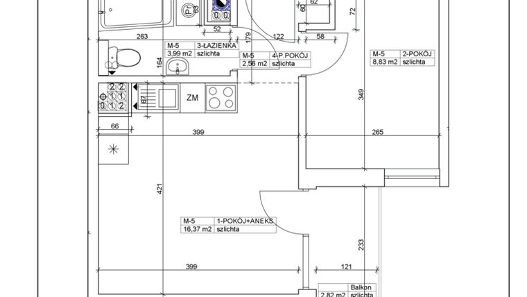 Rzut - Mieszkanie na sprzedaż 2 pokoje o powierzchni 31,75 m² - numer 5 w Bydgoska 19