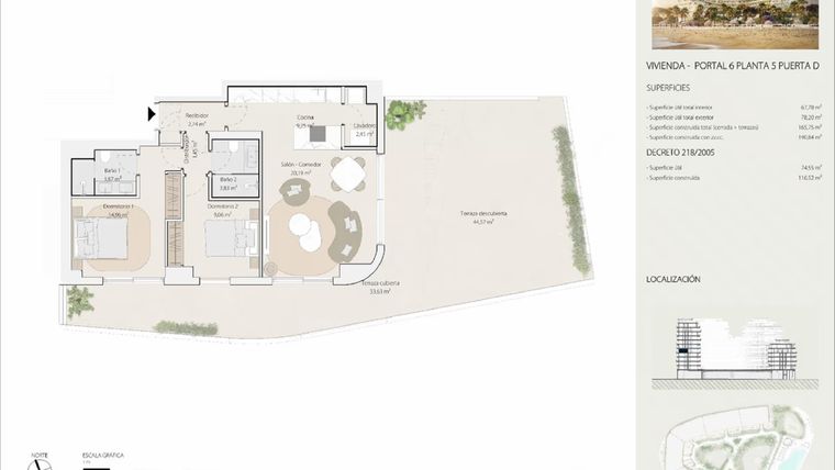 Rzut - Mieszkanie na sprzedaż 2 pokoje o powierzchni 117 m² - numer P6P5P-D w Termica Beach