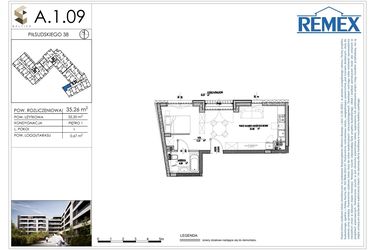 Rzut - Mieszkanie na sprzedaż 1 pokój o powierzchni 35,59 m² - numer A.1.09 w Osiedle BALTICA