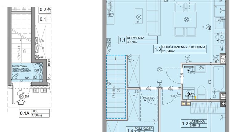 Rzut - Mieszkanie na sprzedaż 3 pokoje o powierzchni 56,07 m² - numer 108 w Manufaktura Marki 2 etap IV