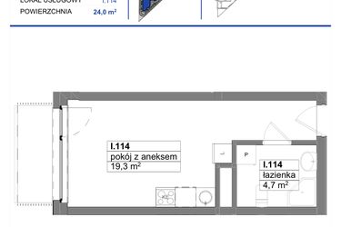 Rzut - Mieszkanie na sprzedaż 1 pokój o powierzchni 24 m² - numer 114 w Reda City etap III