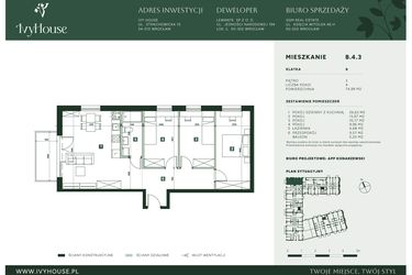 Rzut - Mieszkanie na sprzedaż 4 pokoje o powierzchni 74,99 m² - numer B.4.3 w IVY HOUSE