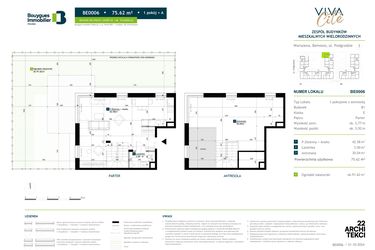 Rzut - Mieszkanie na sprzedaż 1 pokój o powierzchni 75,62 m² - numer BE0006 w Viva Cité