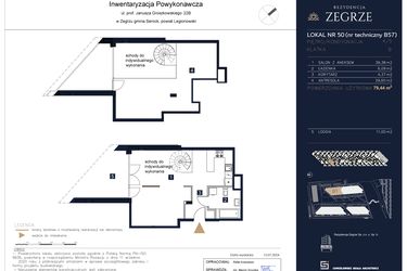 Rzut - Mieszkanie na sprzedaż 3 pokoje o powierzchni 79,44 m² - numer B57 w Rezydencja Zegrze etap II