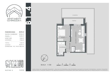 Rzut - Mieszkanie na sprzedaż 2 pokoje o powierzchni 50,94 m² - numer B1.4 w Apartamenty Czarnoleska