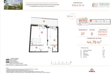 Rzut - Mieszkanie na sprzedaż 2 pokoje o powierzchni 44,79 m² - numer 12.37 w Osiedle Nowe Horyzonty etap III