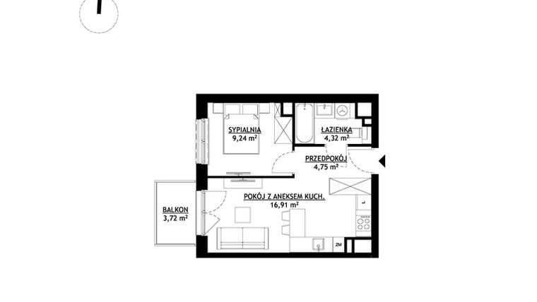Rzut - Mieszkanie na sprzedaż 2 pokoje o powierzchni 35,22 m² - numer A39 w FUTURO