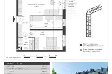 Rzut - Mieszkanie na sprzedaż 3 pokoje o powierzchni 59,61 m² - numer 104 w Ignatki Forest etap II