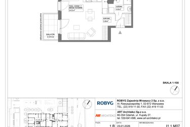 Rzut - Mieszkanie na sprzedaż 1 pokój o powierzchni 31,77 m² - numer I1.1M07 w Nowa Wałowa bud. I1
