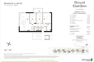 Rzut - Mieszkanie na sprzedaż 5 pokoi o powierzchni 138,3 m² - numer A01.02 w Royal Garden Wilanów Apartamenty