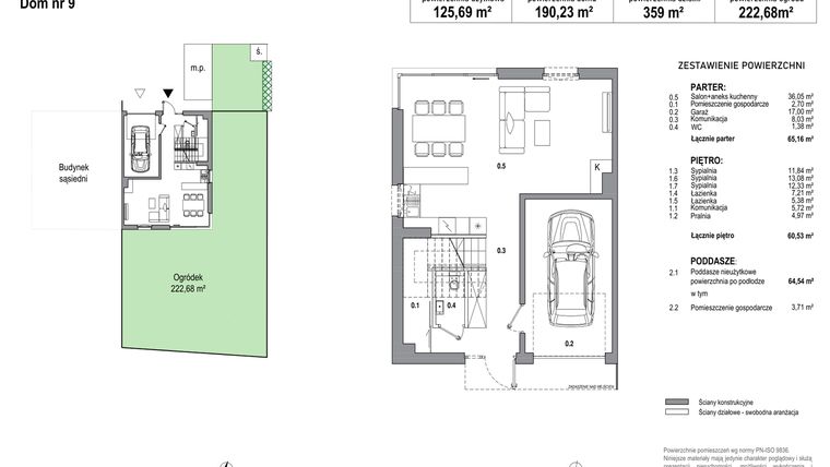 Rzut - Dom na sprzedaż 5 pokoi o powierzchni 190,23 m² - numer 9 w Park Borków