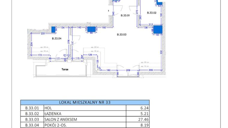 Rzut - Mieszkanie na sprzedaż 2 pokoje o powierzchni 47,35 m² - numer B.34 w Gaja Park
