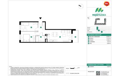 Rzut - Mieszkanie na sprzedaż 3 pokoje o powierzchni 53,21 m² - numer 7 w Osiedle Międzyleska - etap II