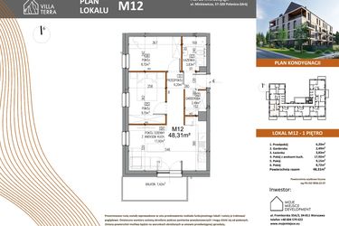 Rzut - Mieszkanie na sprzedaż 2 pokoje o powierzchni 48,31 m² - numer M12 w Villa Terra