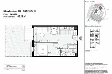 Rzut - Mieszkanie na sprzedaż 2 pokoje o powierzchni 42,28 m² - numer C.M07 w Apartamenty Kopernika