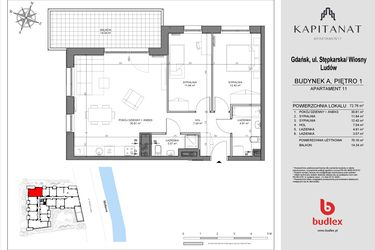 Rzut - Mieszkanie na sprzedaż 3 pokoje o powierzchni 70,1 m² - numer A11 w Kapitanat A