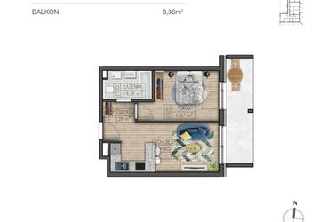 Rzut - Mieszkanie na sprzedaż 2 pokoje o powierzchni 36,09 m² - numer G20 w Osiedle Parkowe