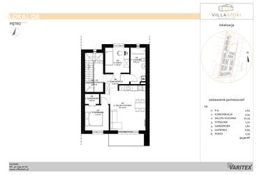 Rzut - Mieszkanie na sprzedaż 3 pokoje o powierzchni 52,3 m² - numer O6 w Villa Stoki (mieszkania)