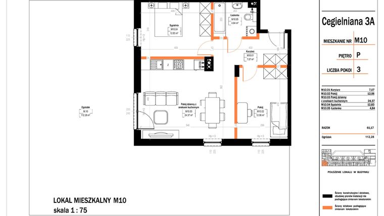 Rzut - Mieszkanie na sprzedaż 3 pokoje o powierzchni 61,17 m² - numer 10 w Osiedle StaLove etap II