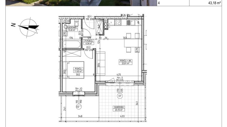 Rzut - Mieszkanie na sprzedaż 2 pokoje o powierzchni 43,18 m² - numer M.B7.00.03 w Osiedle Harmonia bud. B7