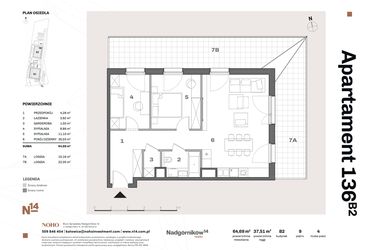 Rzut - Mieszkanie na sprzedaż 3 pokoje o powierzchni 65,28 m² - numer B2.136 w Nadgórników 14