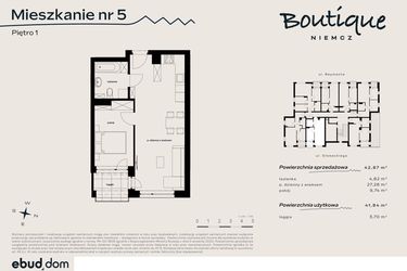 Rzut - Mieszkanie na sprzedaż 2 pokoje o powierzchni 41,84 m² - numer 5 w Boutique NIEMCZ