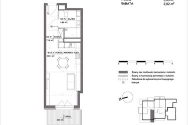 Rzut - Mieszkanie na sprzedaż 1 pokój o powierzchni 39,48 m² - numer B.0.7 w Polanka 21