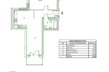 Rzut - Mieszkanie na sprzedaż 2 pokoje o powierzchni 62,33 m² - numer 4 w Nowa Pszczelna