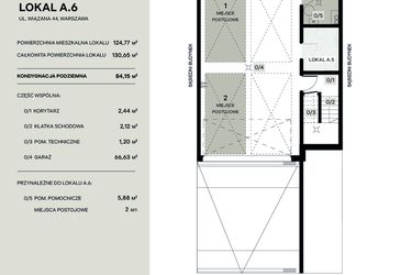 Rzut - Mieszkanie na sprzedaż 5 pokoi o powierzchni 124,77 m² - numer A.6 w Wiązana Residence