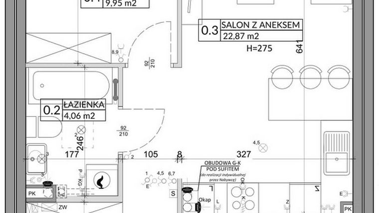 Rzut - Mieszkanie na sprzedaż 3 pokoje o powierzchni 57,39 m² - numer 81A w Osiedle Młodych etap VII