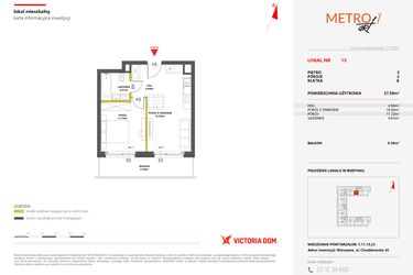 Rzut - Mieszkanie na sprzedaż 2 pokoje o powierzchni 37,59 m² - numer 15 w Metro Art 7
