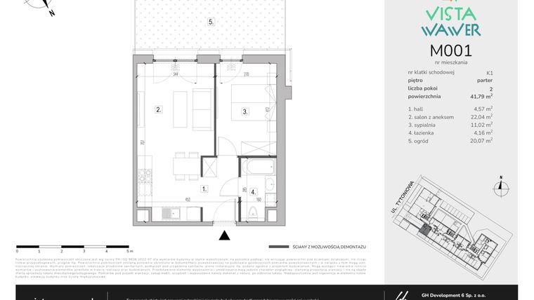 Rzut - Mieszkanie na sprzedaż 2 pokoje o powierzchni 41,79 m² - numer M001 w Vista Wawer