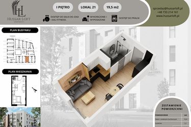 Rzut - Mieszkanie na sprzedaż 1 pokój o powierzchni 19,5 m² - numer 21 w Hussar Loft - Apartamenty inwestycyjne