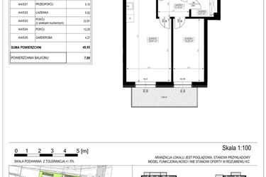 Rzut - Mieszkanie na sprzedaż 2 pokoje o powierzchni 49,95 m² - numer A-4-53 w Zamieszkaj na Rudawskiej 5