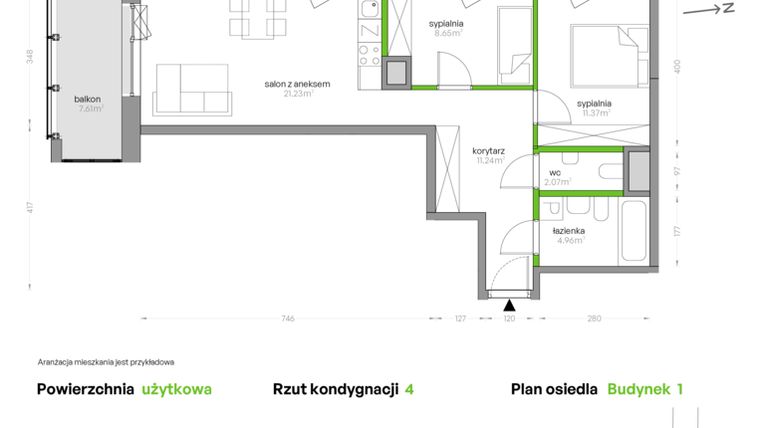 Rzut - Mieszkanie na sprzedaż 3 pokoje o powierzchni 59,5 m² - numer SV/47 w Sikorskiego Vita