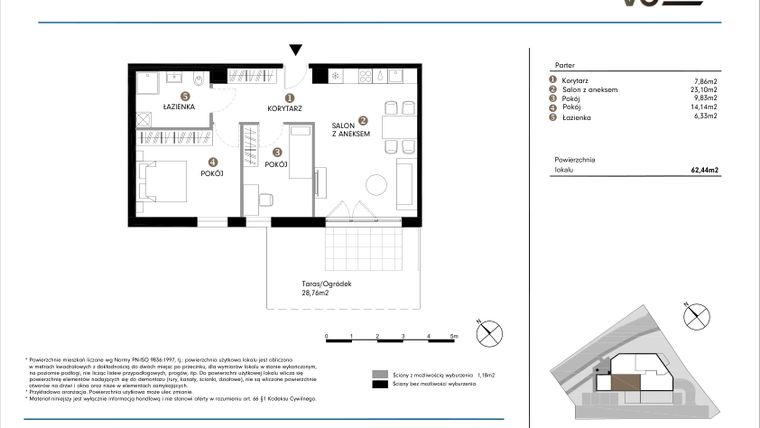 Rzut - Mieszkanie na sprzedaż 3 pokoje o powierzchni 62,44 m² - numer 0.3-M3 w NOVO 30