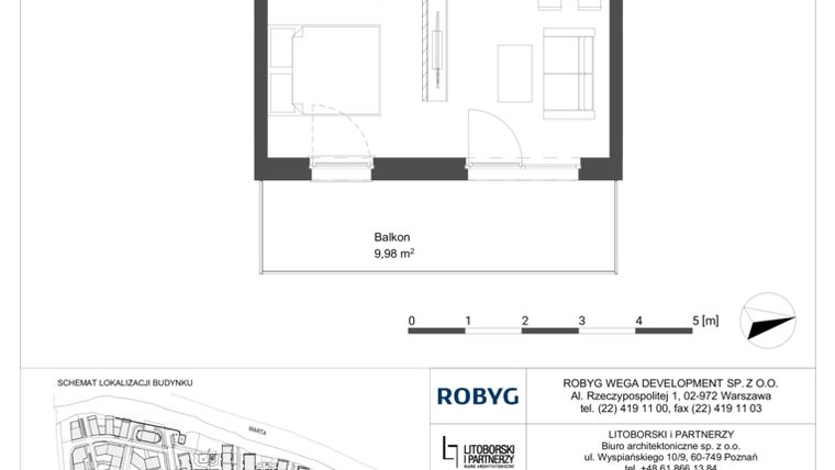 Rzut - Mieszkanie na sprzedaż 1 pokój o powierzchni 35,9 m² - numer 1M18 w Elektrovnia Garbary