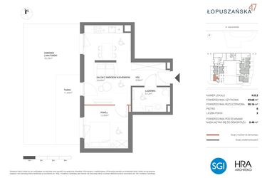 Rzut - Mieszkanie na sprzedaż 2 pokoje o powierzchni 50,16 m² - numer H.0.2 w Łopuszańska 47 - etap 3