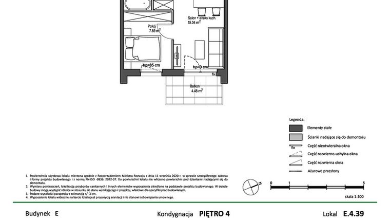 Rzut - Mieszkanie na sprzedaż 2 pokoje o powierzchni 29,08 m² - numer E.4.39 w Nowy Świat Ostoja etap II - EFG
