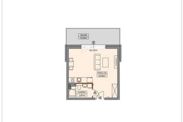 Rzut - Mieszkanie na sprzedaż 1 pokój o powierzchni 28,65 m² - numer B3.0.1.1a w Stegna Park II